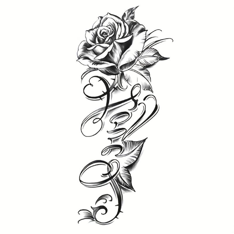 1 Sheet Rose & Love Script    - Realistic Floral Design with Elegant Cursive Lettering, High-Quality Body Art for Parties, Weddings, Valentines Day - Easy Application & Safe Removal, Wedding Decorations | Elegant Scri temporary tattoo sticker