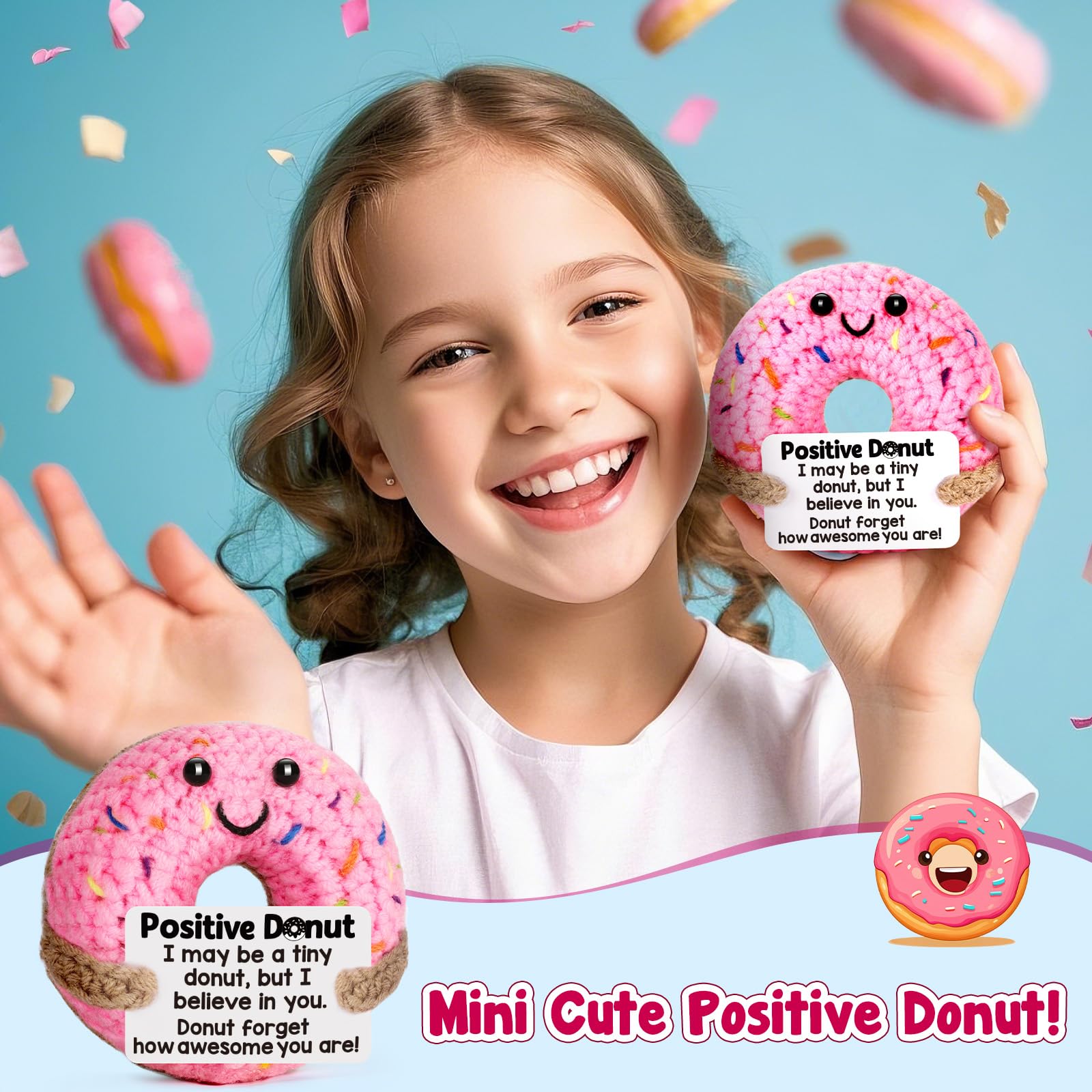 Mini Hand Knitted Donut Plush Toy, Super Soft Cozy Stress Relief Buddy, Cute Keychain Bag Pendant Backpack Charm, Desk Car Home Decor Aesthetic, Sweet Gift For Birthday Valentines Mothers Day Teachers Graduation, Unique Handmade Stuffed Animal Collectible