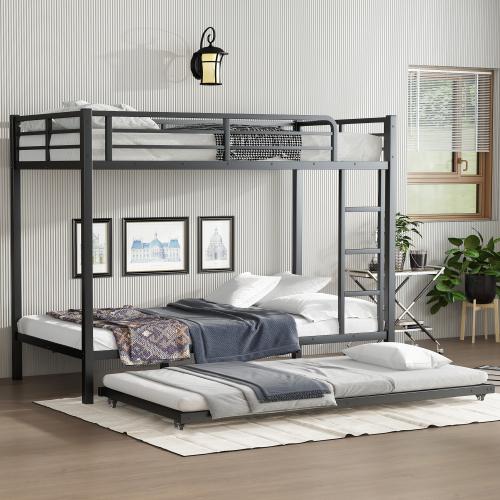 Metal Bunk Bed with Size Trundle, Black Metal Bunk Bed with Size Trundle, Black
