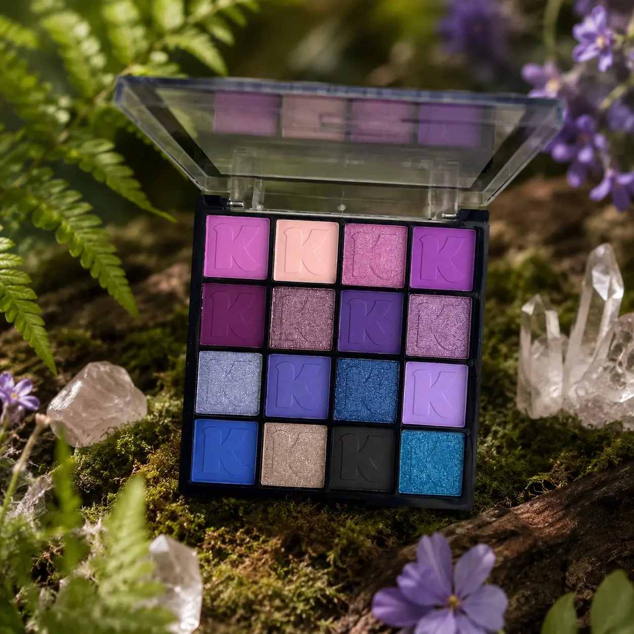 16 Color Cool Blue Eyeshadow Palette, Matte, Fine Glitter, Metallic, Sparkle Texture, High Pigmentation, Gothic Smoky Eye Makeup for Halloween