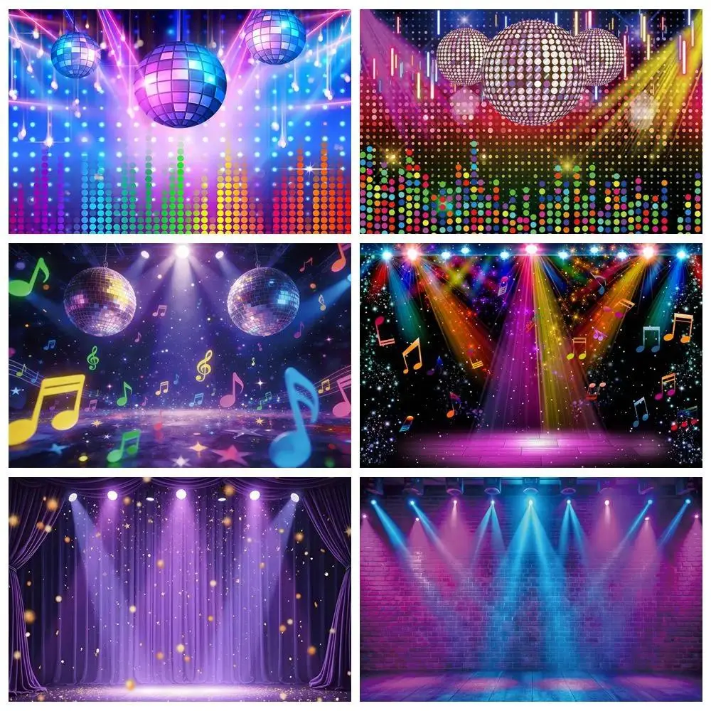 Neon light Music Dance Party Decor Backdrop Retro Disco Party Kids Adult Birthday Party Decor Photography Background Photostudio
