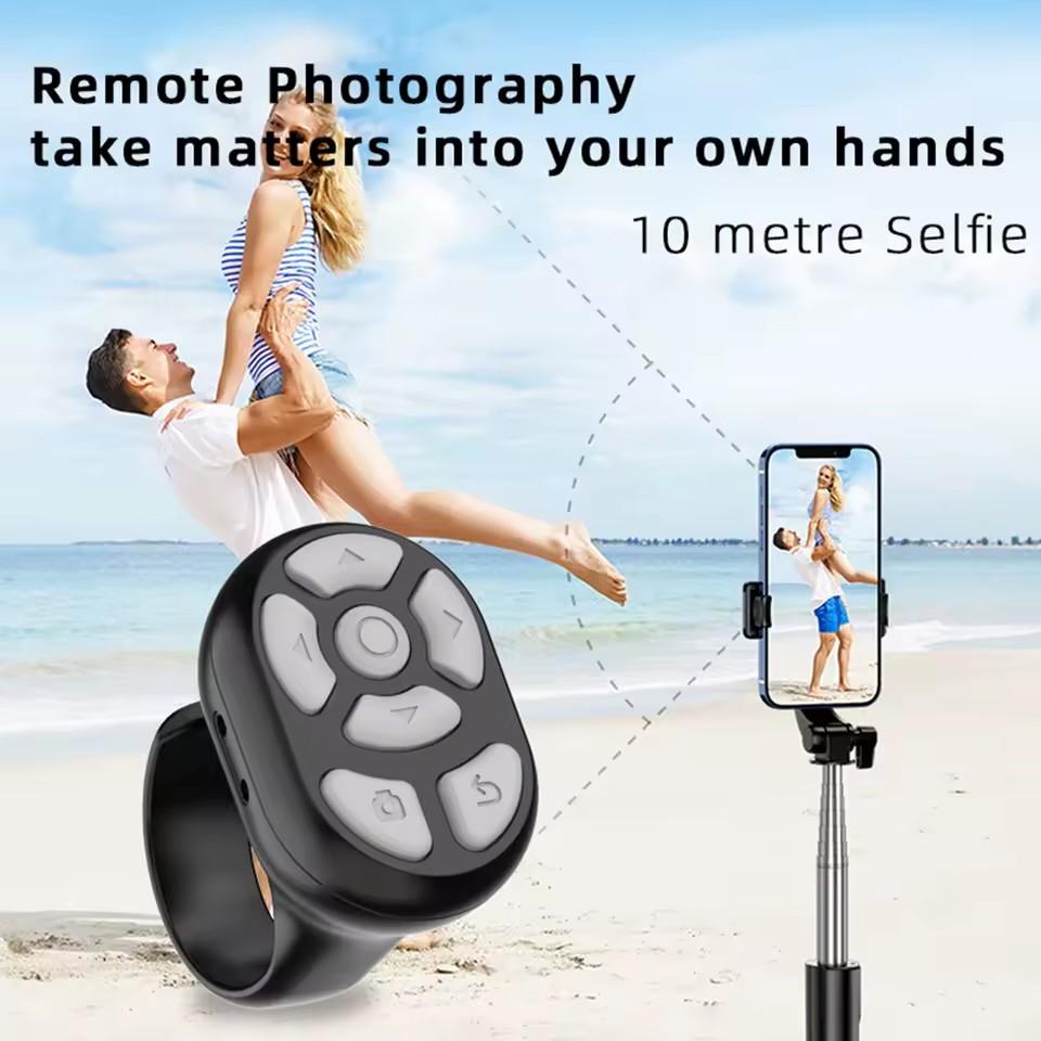 Rechargeable 7-Button Scrolling Ring Clicker, Selfie Video Controller for iPhone & Android, Wireless Remote Accessories for Mobile Phones, Electronic Gadgets