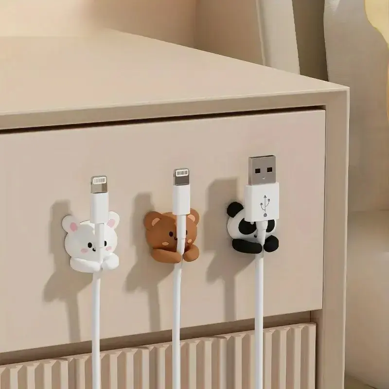 Cute Animal Cable Clips Set, Cable Management & Cord Organizer for Desk and Bedside, PVC Wire Holders with Protective Cover, Cute Desktop Cable Management Accessories for Home Office, Dorm Room, Gaming Setup, Charging Cable Clips Multi Color Desk Organize