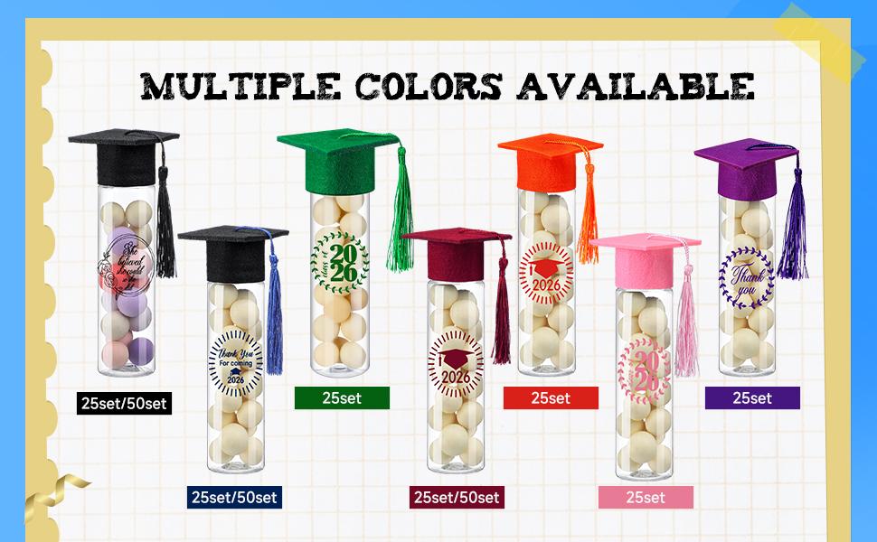 25 Pcs Graduation Candy Tubes 2026 Graduation Party Favors Candy Boxes Plastic Grad Cap Jars Container with Tassels and Stickers for DIY Grad Table Party Favors (Blue)