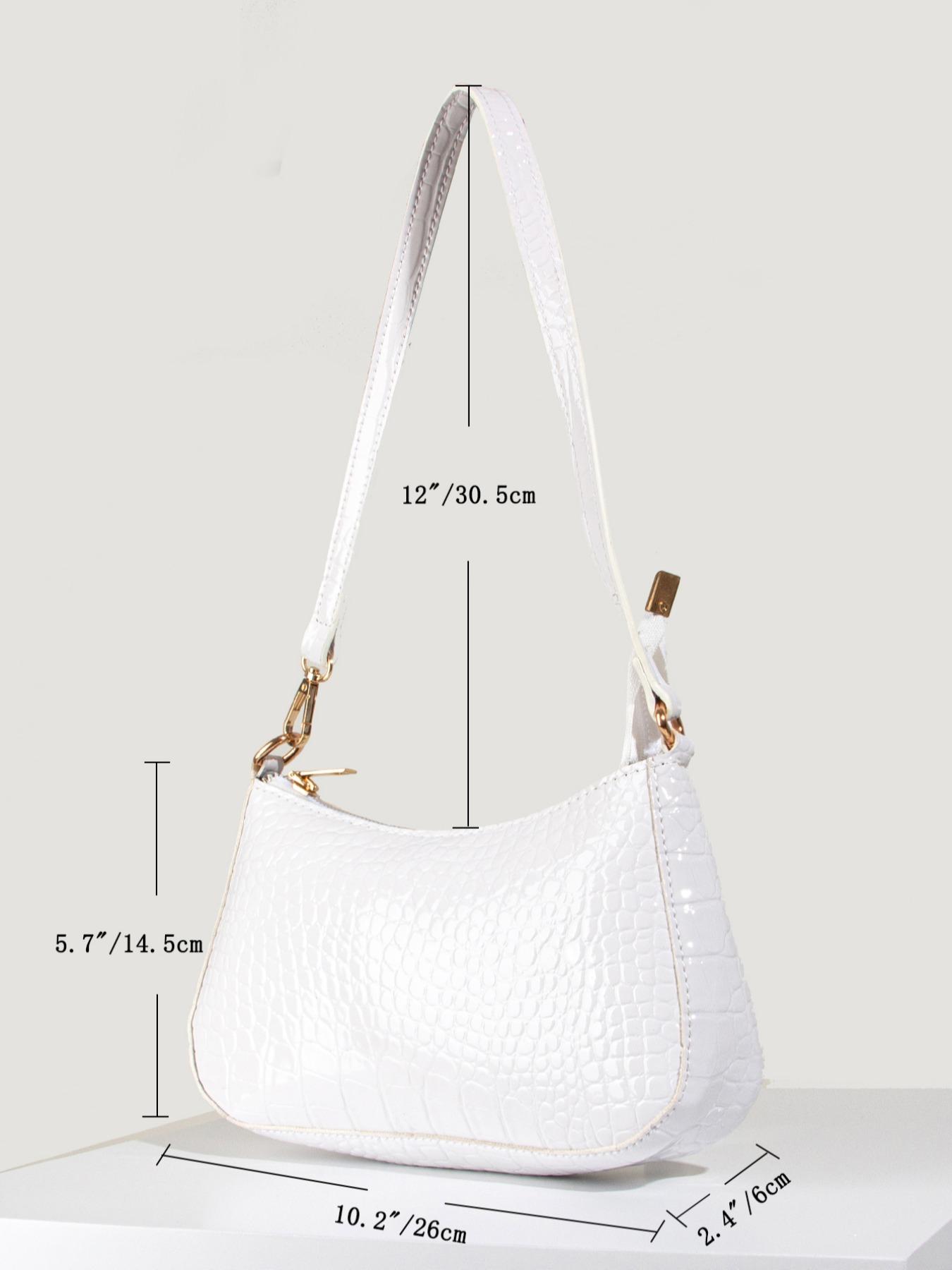 Women's Fashion Plain Crocodile Pattern Hobo Bag, Pu Leather Shoulder Bag with Adjustable Strap, Baguette Bag Gift for Girl Women, Fall Outfits, Fall Freshness