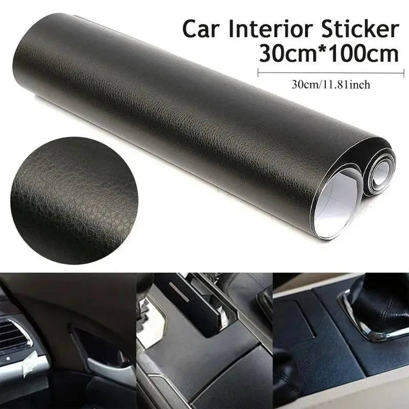 100x30CM Black Leather Car Interior Decor DIY 3D Leather Auto Dashboard Trim Film Vinyl Sheet Stickers Vehilce Body Cover Decal