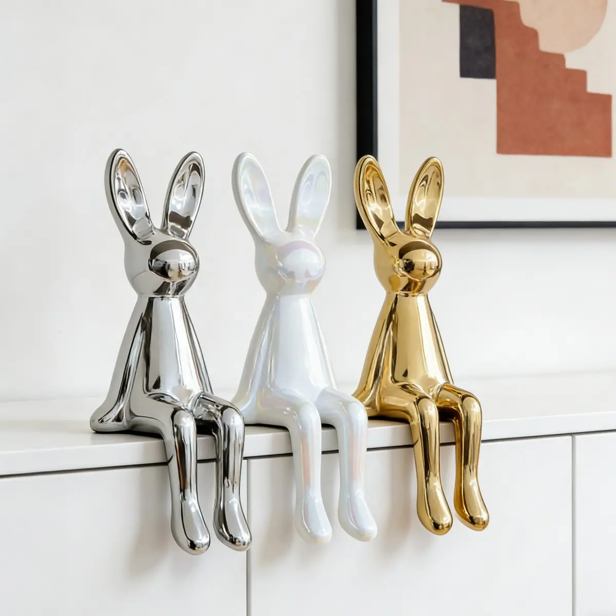Ceramic Rabbit Decorative Figurine, Modern Style Home Decoration for Living Room, Bedroom, Office, Ideal Gift for Bookshelf and Desk