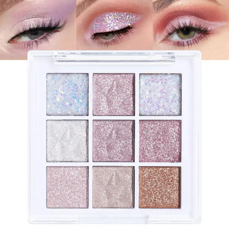 Eye Shadow Palette Makeup,Pink White Purple Glitter Shimmer Sparkle Warm Pastel 9 Colors Eye Shadow Palette,Eyeshadow Palette Colorful Long Lasting Waterproof Naturing-Looking