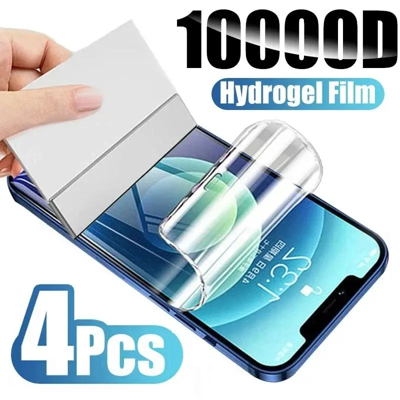 4Pcs Silicone Screen Protector for iPhone 11 12 13 14 15 16 Pro Max Soft Hydrogel Film for iPhone 7 8 15 Plus 13 12 Mini XS XR X