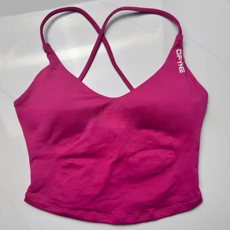 DFYNE Women's Seamless Cross Back Sports Bra Padded Strappy Workout Tank Top