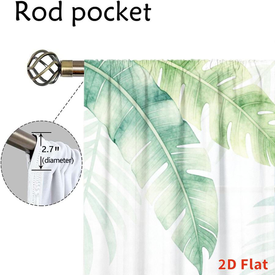 2Pcs Botanical Tropical Plant Leaf Pattern Sun Blocking Curtains Digital Printed Rod Pocket, Window Treatment For Bedroom Office Kitchen Living Room Study Home Decor