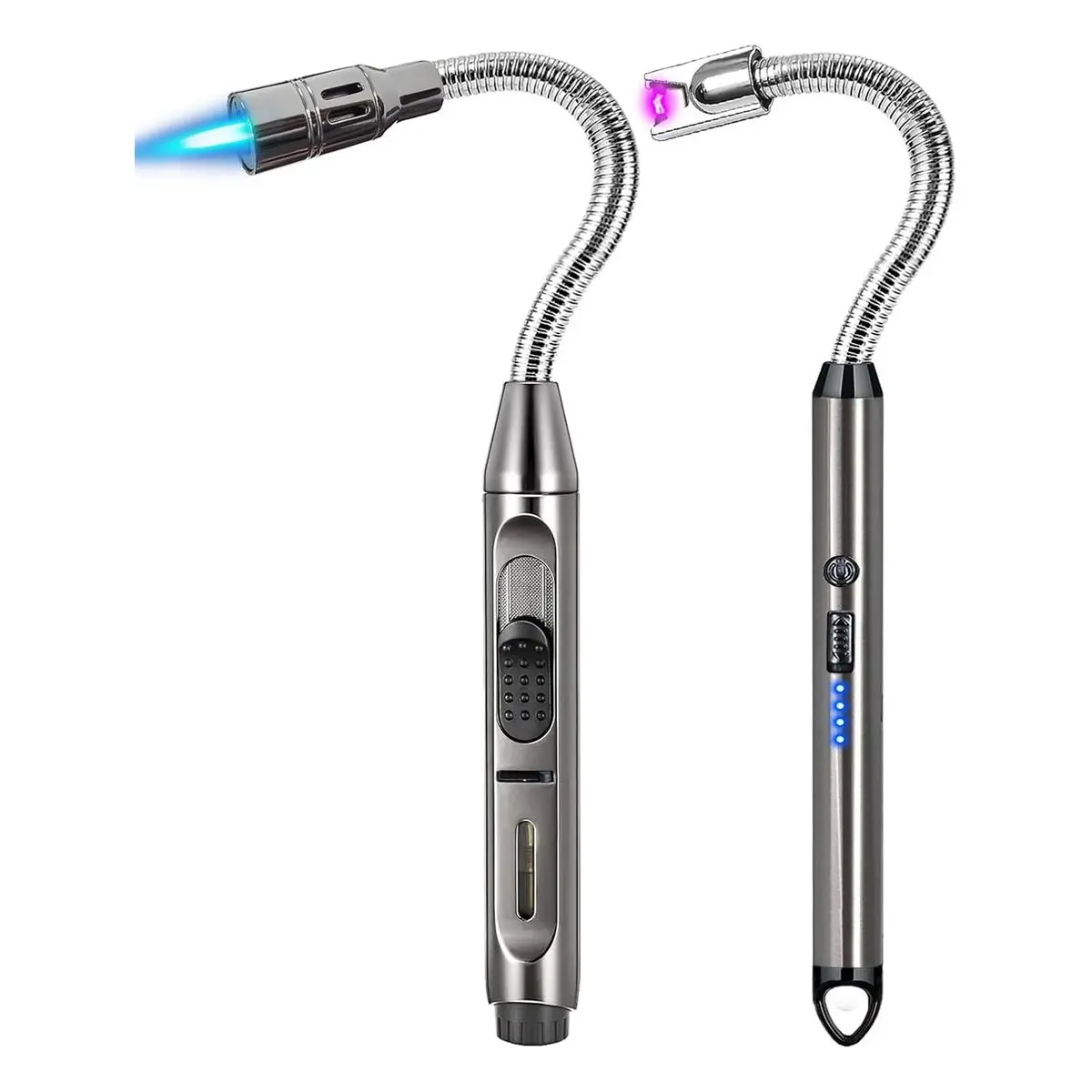 2-Pack Rechargeable Electric Arc Candle Lighter, Long Flex Neck Butane Torch Lighter with USB Charging, Windproof Flames, Outdoor Use for Camping BBQ Grill Gas Stove