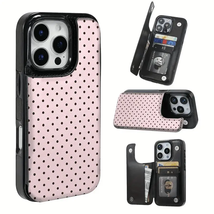 TPU Phone Case with Brown Polka Dots & Card Slot - Functional for Bank/Public Transport Cards, Compatible with iPhone Series (16 Pro Max, 16, 15 Pro, 14 Plus)