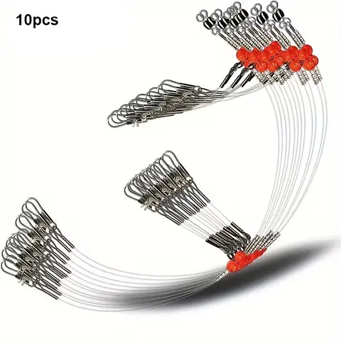 10 Pcs Double-Hook Fishing Rig, Pre-Tied Saltwater Bottom Leader with Swivels and Snaps, Surf, Pier and Boat Fishing Line, Saltwater Fishing Gear for Snapper, Bass, Mackerel and Catfish