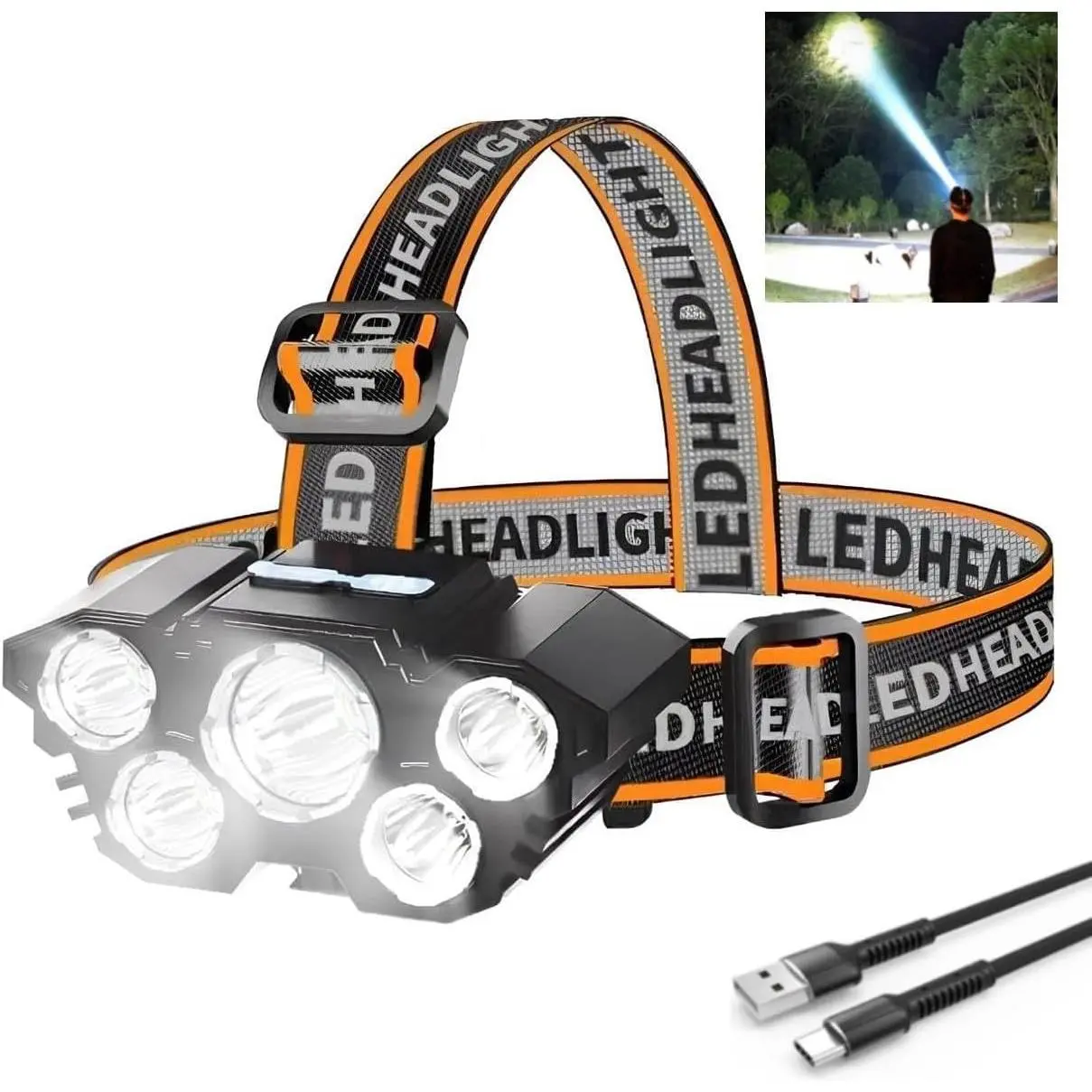 Rechargeable Headlamp, Led Head Lamp with 4 Modes, Waterproof Head Lights For Forehead, Hard Hat Light,180° Adjustable Head Flashlight For Adults, Headlamp for Outdoor Camping, Hiking, RunningGift