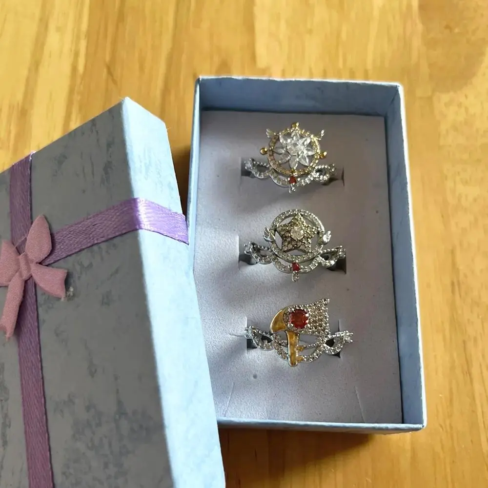 Anime Card Captor Sakura KINOMOTO SAKURA Cosplay Ring Girl Sweet Opening Adjustable Diamond Ring Jewelry Accesorios