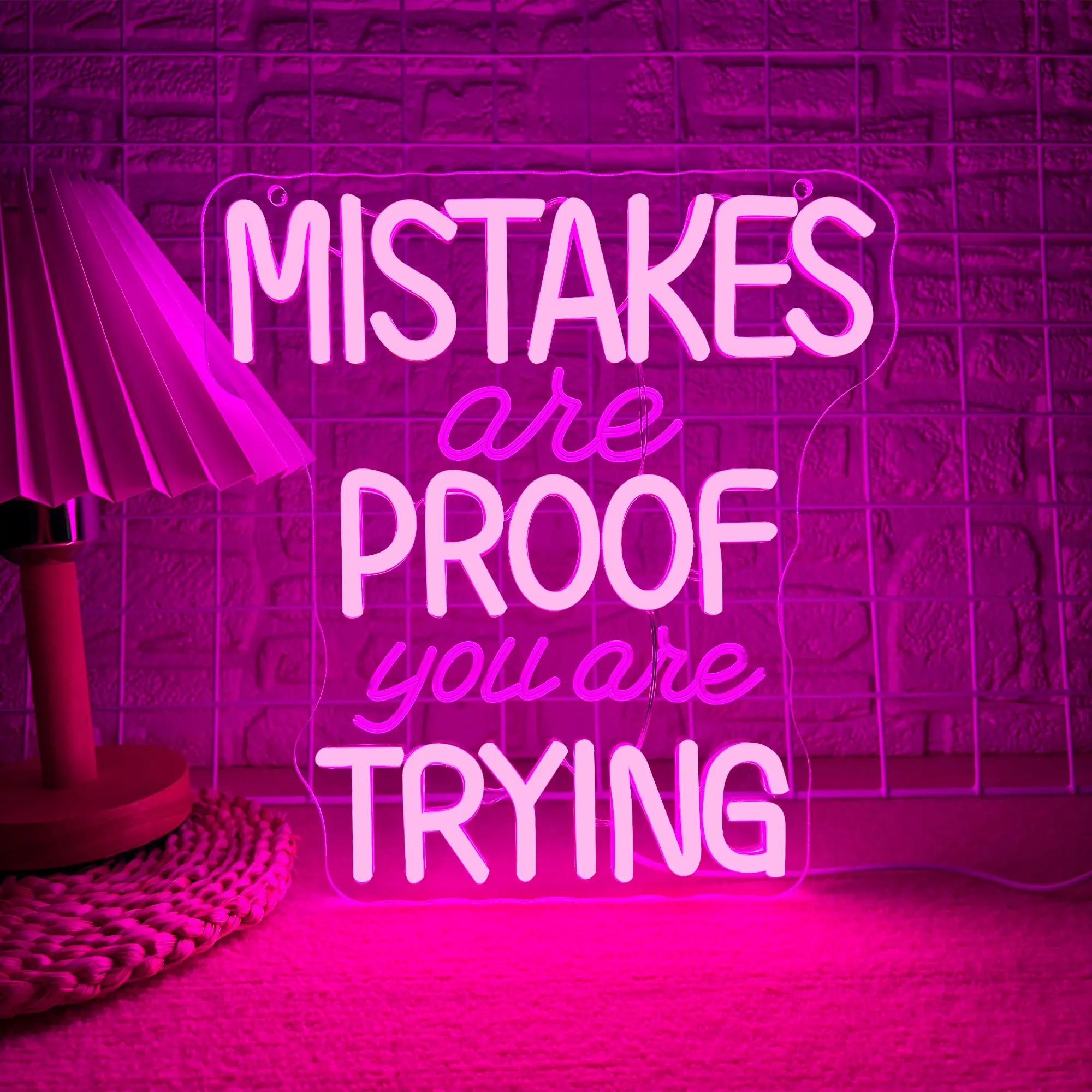 Mistakes Are Proof You Are Trying Neon Sign, Motivational Neon Sign USB Powered LED Dimmable, LED Wall Decor, for Classroom Office Children Room Bedroom Living Room Sign, Graduation Gift,Back-to-school gifts(11.8 * 11 In)