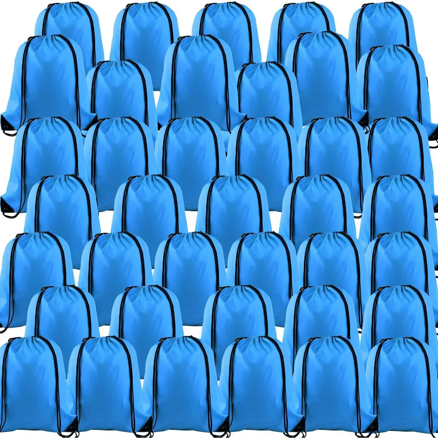 40 count Drawstring Backpack Bags Bulk Light Blue Drawstring Bag Foldable Gym Bag  Cinch Sack String Backpack Storage Bags for Women Men Shopping Gym Travel