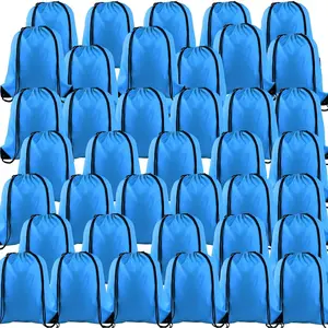 40 count Drawstring Backpack Bags Bulk Light Blue Drawstring Bag Foldable Gym Bag  Cinch Sack String Backpack Storage Bags for Women Men Shopping Gym Travel