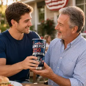 America 250th Anniversary Tumbler 20oz Stainless Steel Insulated Patriotic Tumbler Cup with Lid, God Bless America Eagle Gift for Dad Bonus Dad Husband Grandpa, Fathers Day 4th of July Veterans Day Gift, Proud American Travel Coffee Cup
