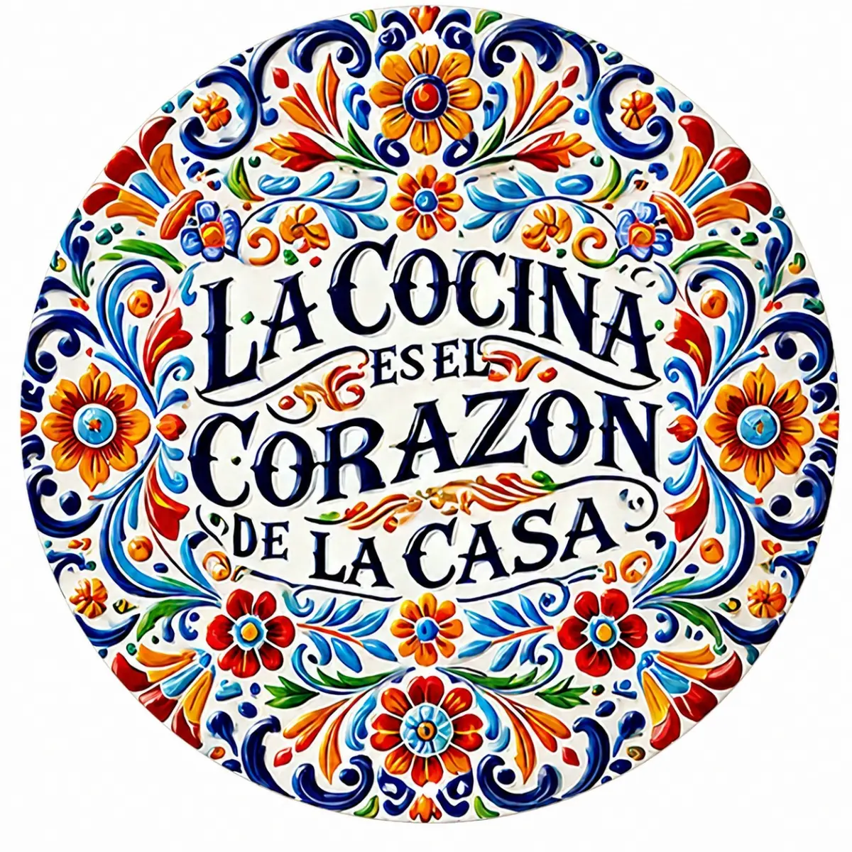 8x8 Inch Mexican Talavera Metal Kitchen Sign, Colorful Floral Decor with Spanish Quote "La Cocina Es El Corazon De La Casa", Decorative Rustic Farmhouse Home Plaque for Kitchen-Dining Room, Housewarming Gift, Wall Decor, Kitchen Decor