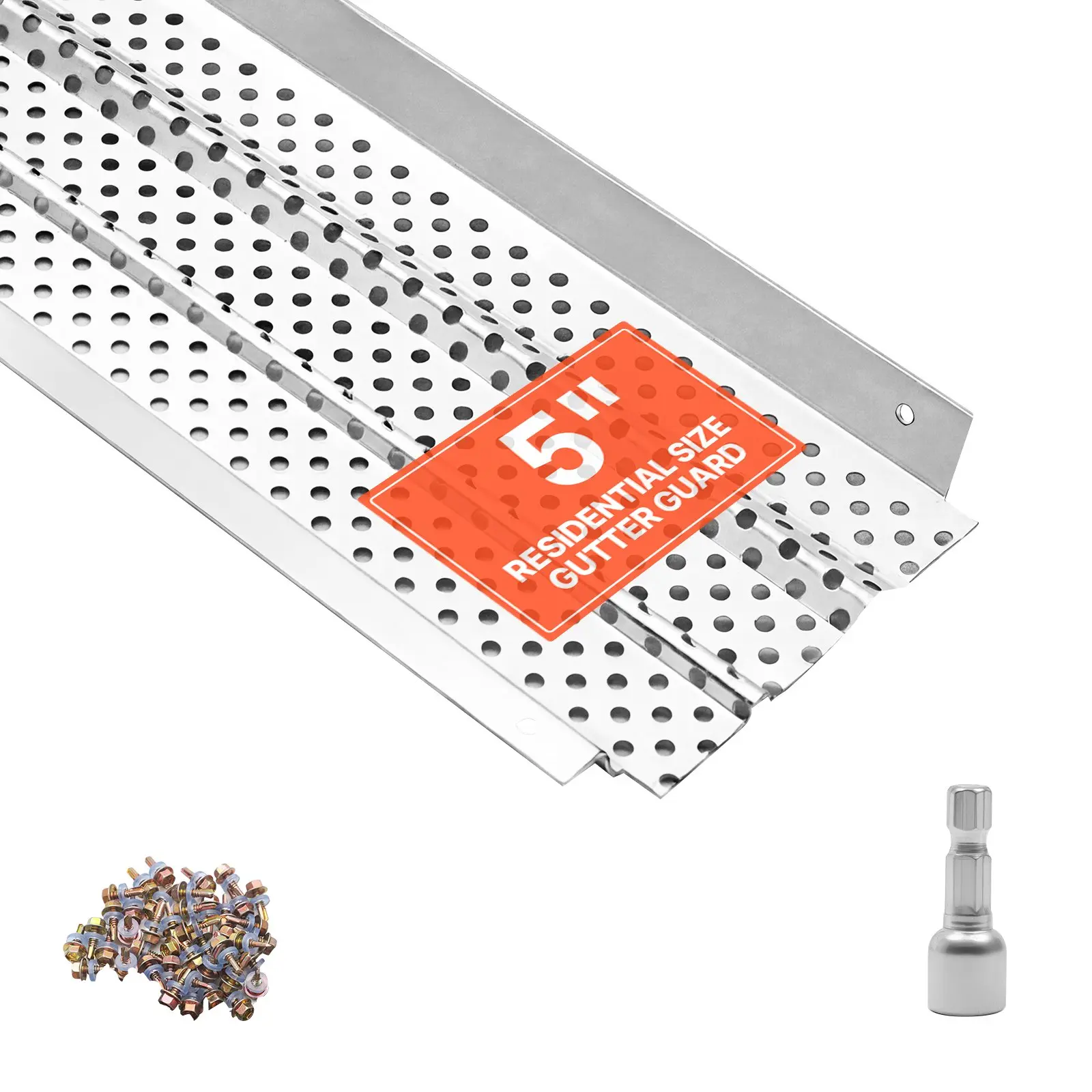 VEVOR Aluminum Alloy Gutter Guard (8 Pcs Pack), 5 in Heavy-Duty Cover, 32ft Length for Leaf Debris Protection, 0.02 in Mill Finish Thickness, Fast Drainage, Easy DIY Install for DIY Users, Screws Included