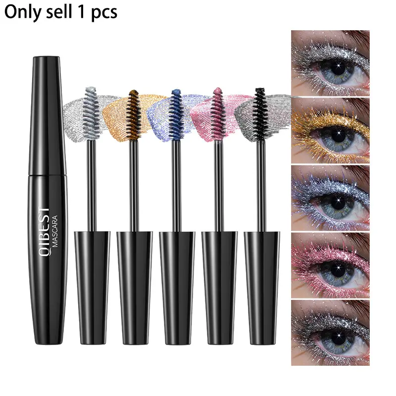 QIBEST 5 Shades Diamond Glitter Mascara – Waterproof, Smudge Proof, Volumizing, Lengthening & Curling, Sparkling Shimmer Finish for Party and Festival Makeup