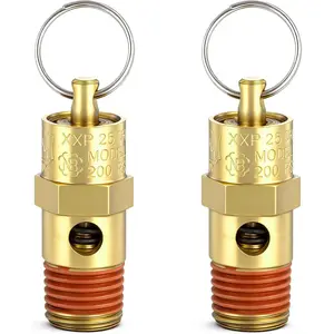 2 count 1/4 Inch NPT Air Compressor Check Valve 200 PSI Boiler   Valve Brass Safety Check Valves Threaded Airs Vent Safety Control Valves for Air Compressor (200 PSI Pop off )