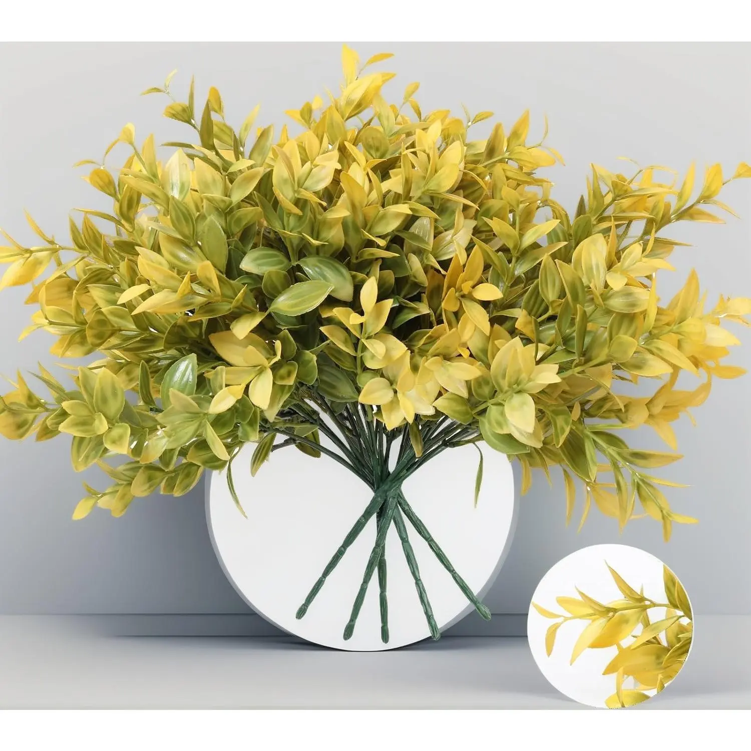 14.5in UV Resistant Synthetic Artificial Greenery Stems, Decorative Fake Lucky Bamboo with Mixed Leaves, DIY Craft Supplies for Indoor/Outdoor Garden, Balcony Decor