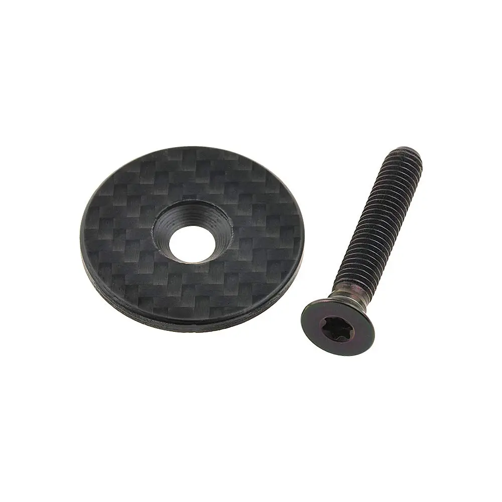 Full Carbon Fiber Headset Top Cap with Titanium Bolt M6 x 35mm for 1-1/8" MTB Road Bike Stem Matte Black