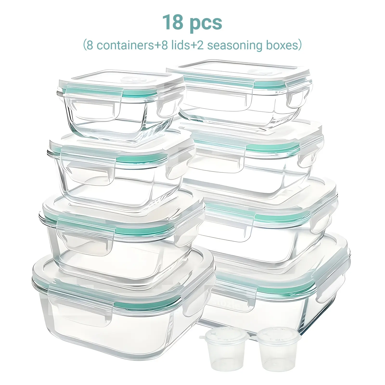 18 Pcs Sealed Glass Food Storage Gift Set, Lids with Air Holes, Perfect for Salads, Fruits, Vegetables, Sandwiches & Lunch, Includes 8 Containers, 8 Lids & 2 Seasoning Boxes, Durable Glass Food Containers