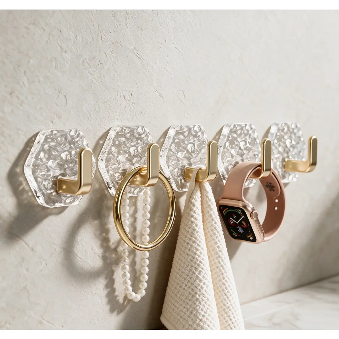 Smooth Geometric Hexagonal Shape Acrylic Hooks, Heavy-Duty Waterproof Self-Adhesive No-Nail Wall Hooks for Towels, Keys, Home Organiser & Decor
