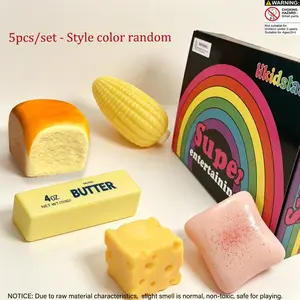 5pcs/set - Toast cheese butter stick and other stress relieving toys, blind box stress relieving toys, sensory set, creative slow rebound toys, party gifts, slow rising squishy, 5 different styles