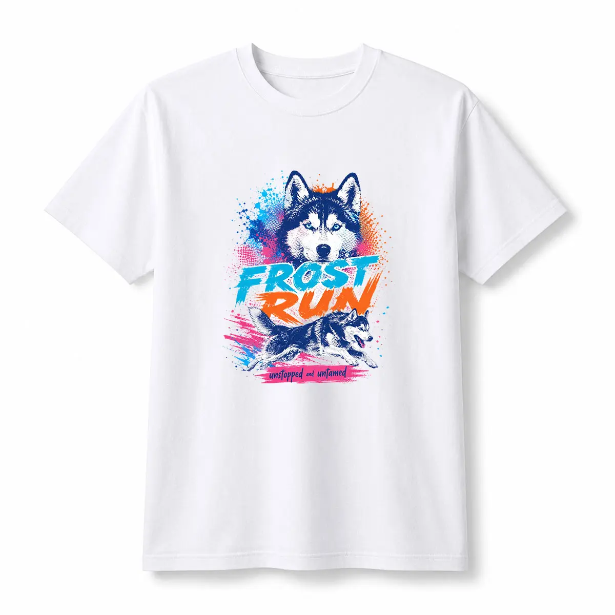 Unisex Frost Run Husky Graphic Tee, Unstopped Untamed Dog Print T Shirt, Short Sleeve Cotton Shirt