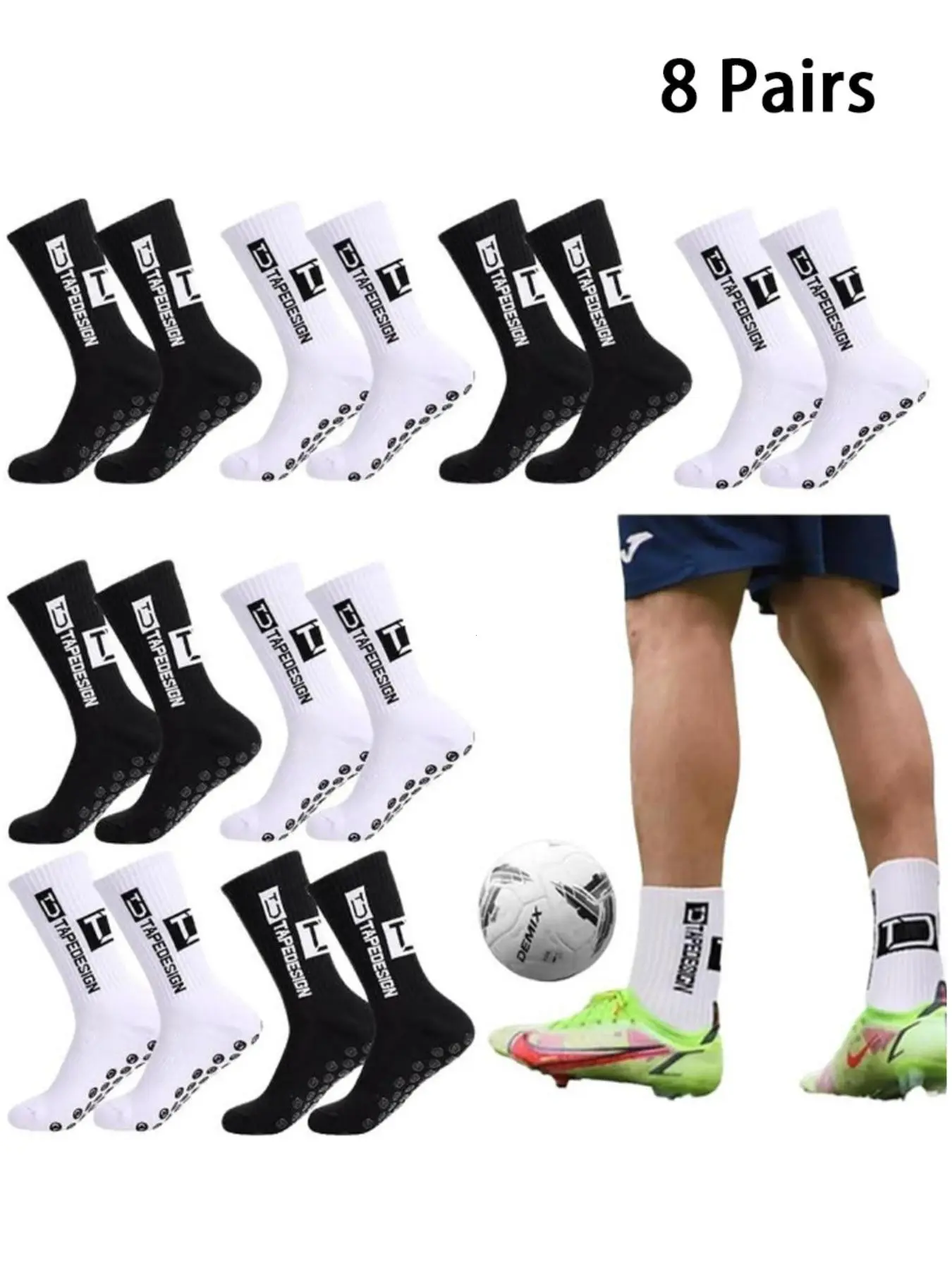 8 Pairs New Unisex Sports Non-Slip Soccer Socks, Grippy Socks, Comfortable Durable Outdoor Hiking Socks, Rugby Socks for Men and Women