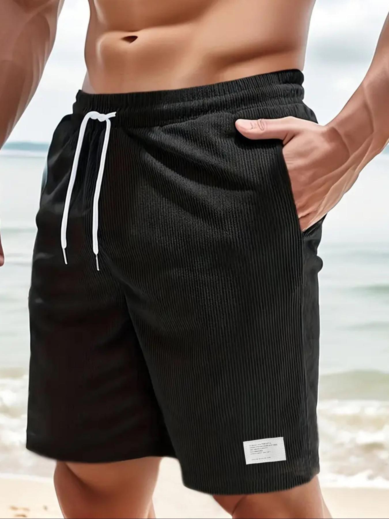 Men's Solid Plain Patched Drawstring Waist Shorts, Menswear Regular Fit Casual Pocket Elastic Waist Shorts for Summer, Men's Bottoms for Daily Wear