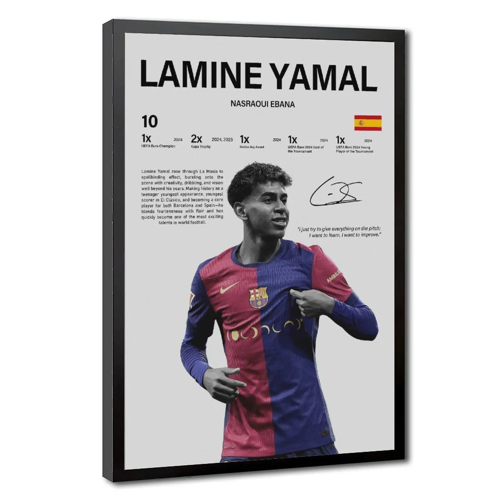Lamine Yamal Personal Achievements Framed Canvas Wall Art Poster - Minimalist Hanging Artwork, Home Decor Gift for Soccer Fans