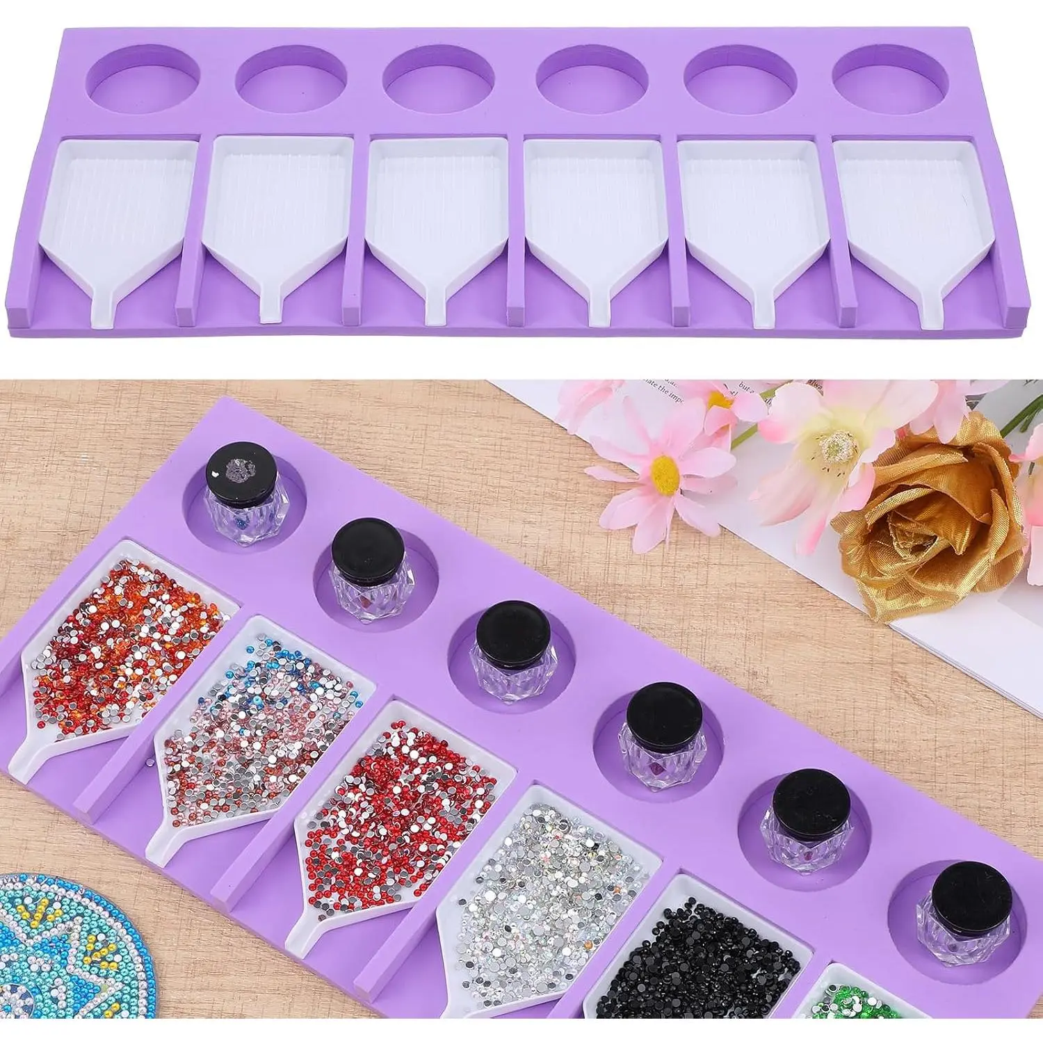 1 Set  Tray, Painting  Accessories Tray Organizer, 6 Slots Bead Sorting Organizer Kit,  Bead Organize Trays, Plastic Rhinestone Trays Set for   Crafts
