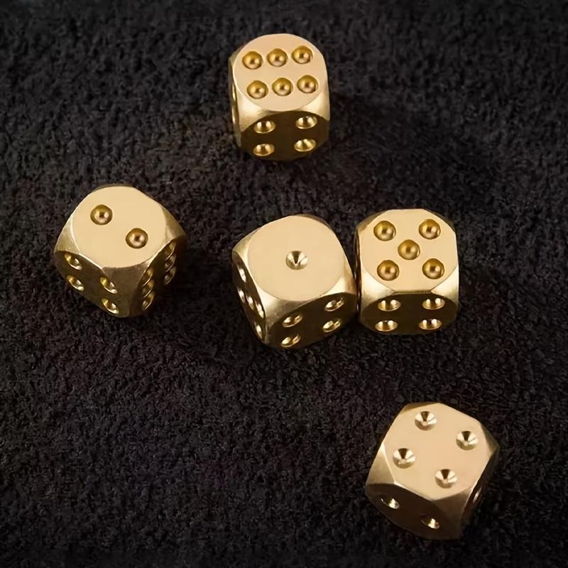 Set of 5 Handmade Solid Brass Dice — Polished Tabletop Gaming Dice, Durable Brass Material; Ideal for Bar Accessories and Creative Gifts (Action Game Style)