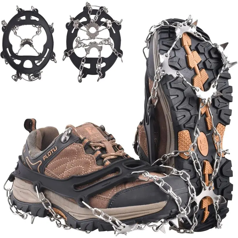 Outdoor activitiesWalk Traction Ice Snow Cleat Tre Grips Grippers Crampons Creepers with 19 Spikes for Shoes Boots Men Women Walking Climbing Hiking Fishing Heavy Duty Anti Slip Stainless Steel