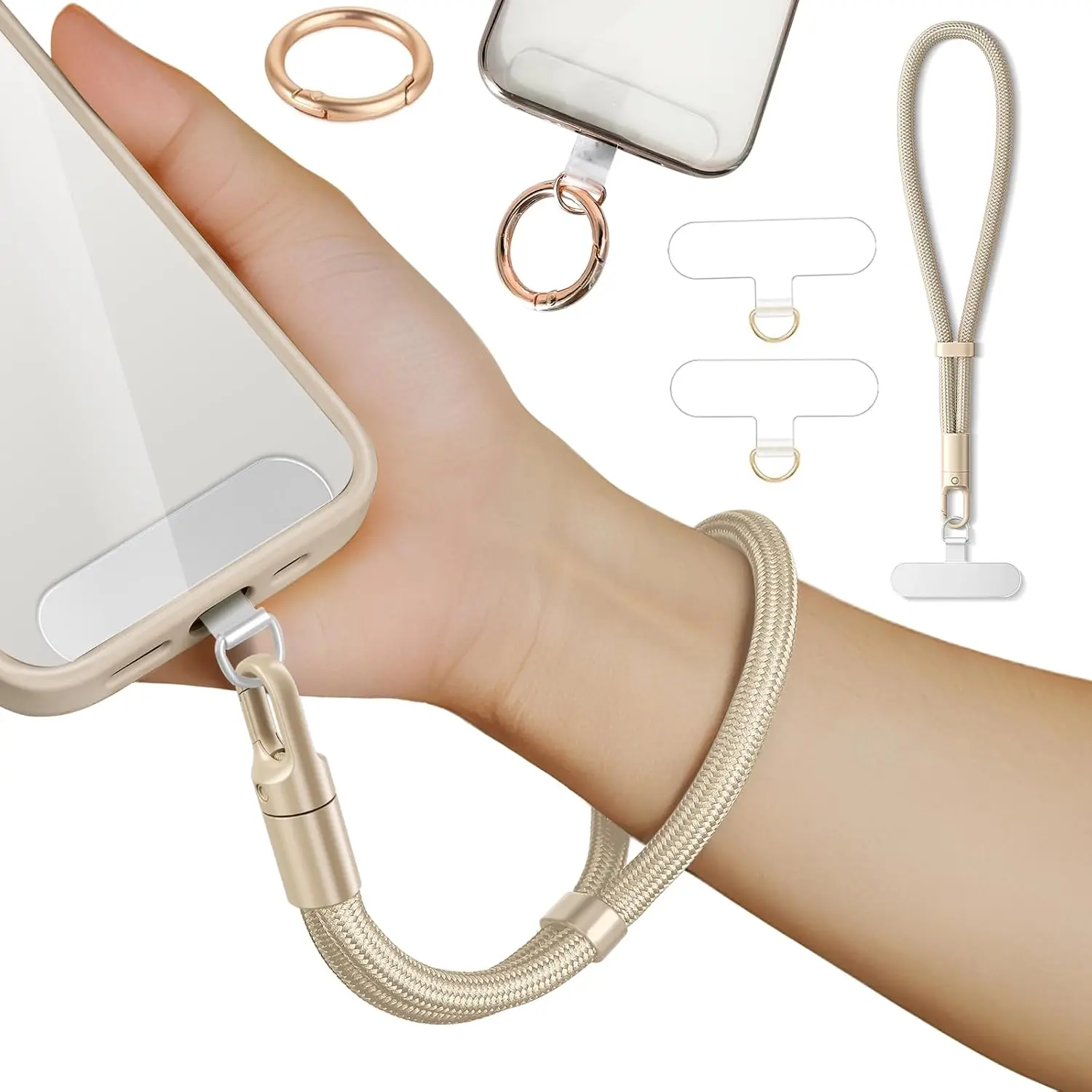 Phone Wrist Strap Lanyard Hand  Adjustable Phone Finger Grip Wristlet with 3 Patches Tether Anti  for  16 Pro Max 15 14 Charms for  USB Flash Drive Wallet ID Name Tag Camel