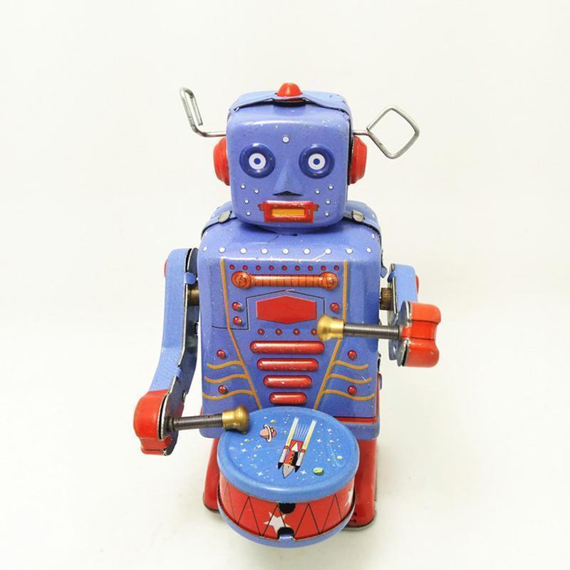 Retro Wind-Up Tin Robot with Gong Drum Classic Mechanical Clockwork Toy for Kids' Christmas Gift Collection and Fun Playtime Retro Wind-Up Tin Robot with Gong Drum Classic Mechanical Clockwork Toy for Kids' Christmas Gift Collection and Fun Playtime