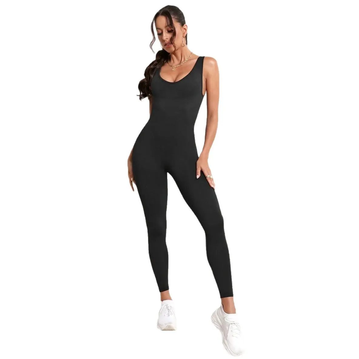 Women's Sleeveless Full-Length Yoga Jumpsuit - Tummy Control, Butt Lifting Workout Bodysuit for Fitness, Gym
