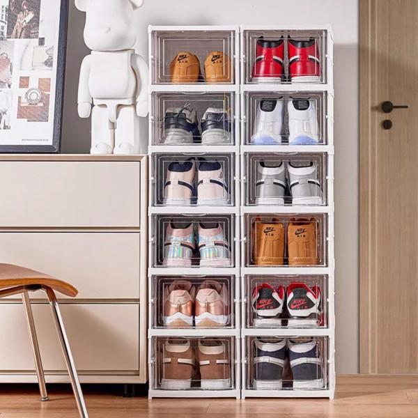 6-Layer Plastic Shoe Cabinet Stackable Foldable Shoe Box Sneakers Storage Box