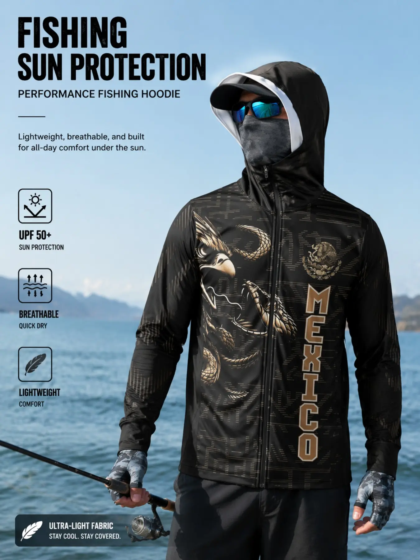 Men's Mixed Color Fishing Jacket, Quick-Dry Windproof Hooded Long Sleeve Sports Shirt, Ideal for Outdoor Activities, Running, Fitness