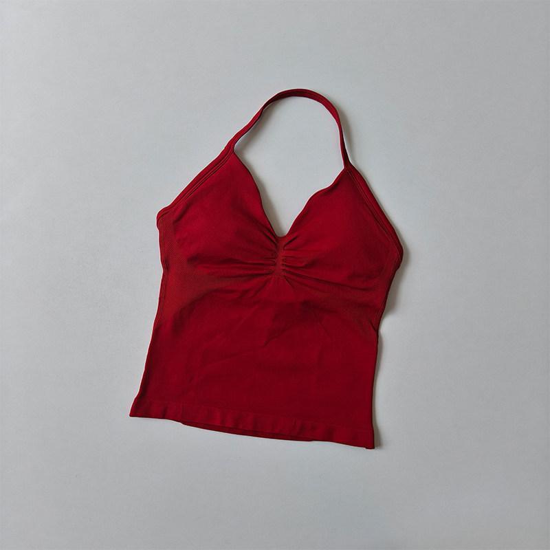 Longline Strappy Seamless Yoga Tank Top Ruched Backless Gym Workout Sleeveless Shirts with Built-In Bra Vest for Women