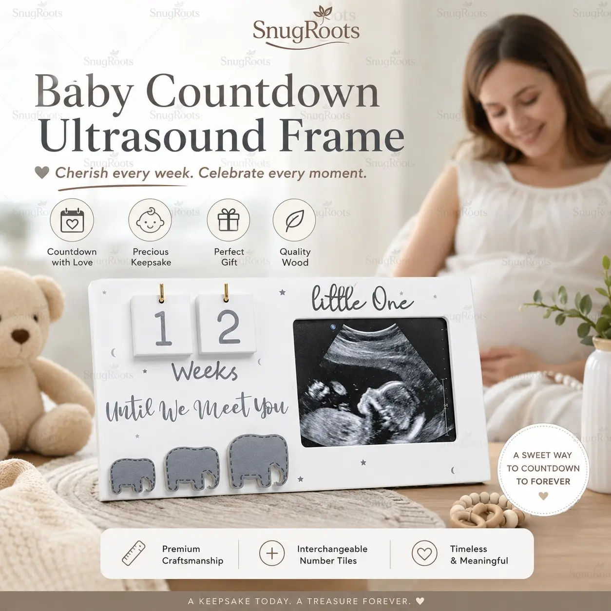 1 Pc Pregnancy Countdown Ultrasound Photo Frame – Wooden baby countdown keepsake with interchangeable number pieces to track pregnancy weeks. Nursery decor and maternity gift for expecting moms, baby showers, pregnancy announcements and newborn memories.