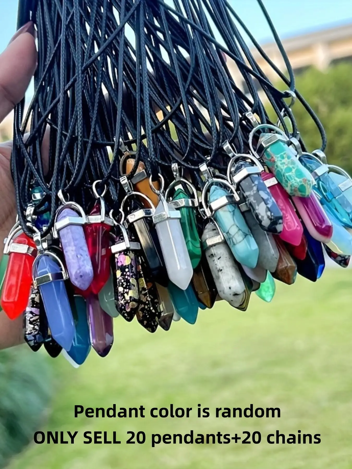 40-Piece Multicolor Chakra Pendants Set, Adjustable Faux Leather Necklaces, Boho Style, Halloween Jewelry, Costume Jewelry Necklace, 20 Pendants + 20 Necklaces