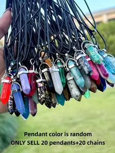 40-Piece Multicolor Chakra Pendants Set, Adjustable Faux Leather Necklaces, Boho Style, Halloween Jewelry, 20 Pendants + 20 Necklaces
