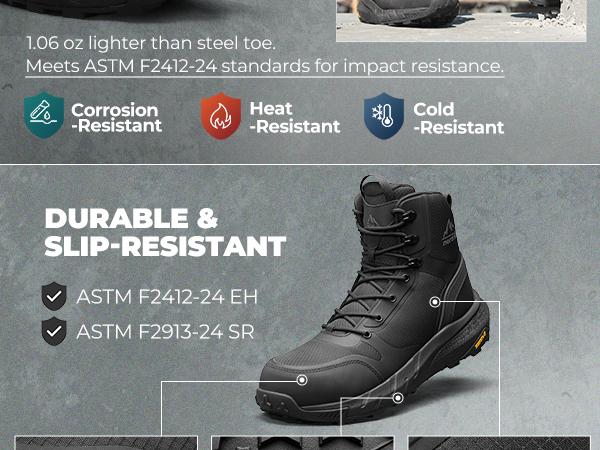 【Nano Composite Toe】NORTIV 8 Men's Composite Toe Work Boots 8'' ASTM F2413-18 Safety Boots with Side Zipper for Construction & Warehouse Metrostrike-Nano Black All Seasons Round Toe Laces Closure - Worker Closed Footwear SpringStatements